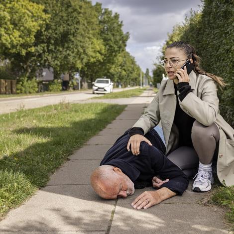 En kvinde ringer til 112 ved en mand, der er faldet om